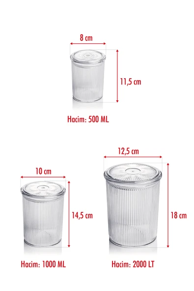 18'li Barok Yuvarlak 3 Boy Kavanoz Seti & Saklama Kabı & Erzak Kabı (6*2000 ML, 6*1000 ML ,6*500 ML) - Resim 5