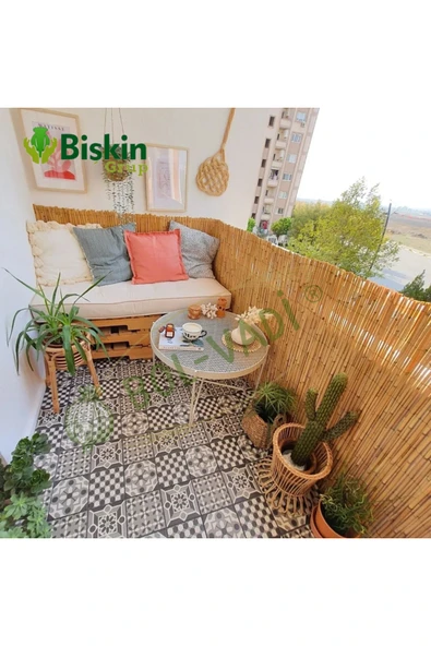 BİŞKİN 60cm x 6m Doğal Bambu Kamış Hasır Çit | Bahçe ve Balkon Dekorasyonu, Misina İpli Gölgelik - Resim 6