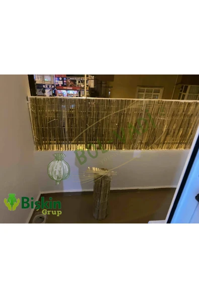 BİŞKİN 50CM x 5METRE Doğal Bambu Kamış Çit, Hasır, Bahçe ve Balkon Deokarasyonu , Misina İpli Natural - Resim 2