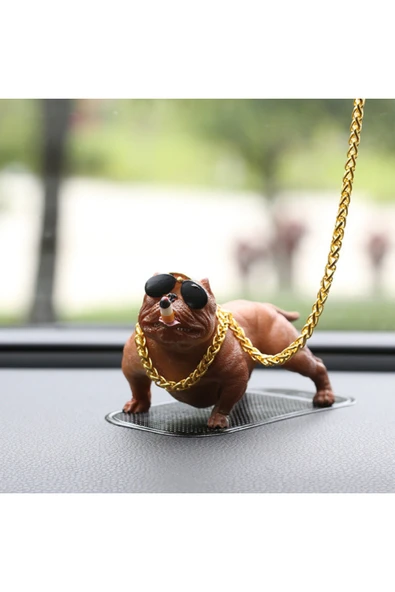 ASTRALED Araba Içi Torpido Üstü Simülasyon Pitbull Köpek Dekorasyon Kahverengi - Resim 4