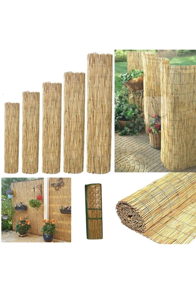 BİŞKİN 1m X 3m Reed Fence Misina Ipli Doğal Bambu Kamış Çit , Bahçe Çiti , Balon Çiti ,hasır Çit ,gölgelik - Resim 2