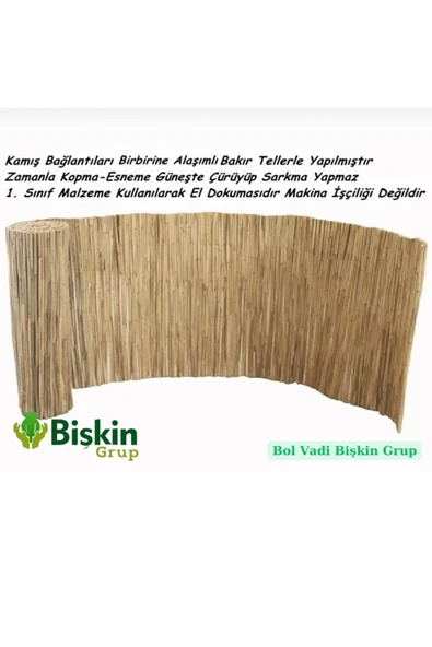 BİŞKİN 1.5m X 5m Afyonkarahisardan Misina Ipli Doğal Bambu Kamış Çit,bahçe Çiti,hasır Çit, Gölgelik - Resim 4