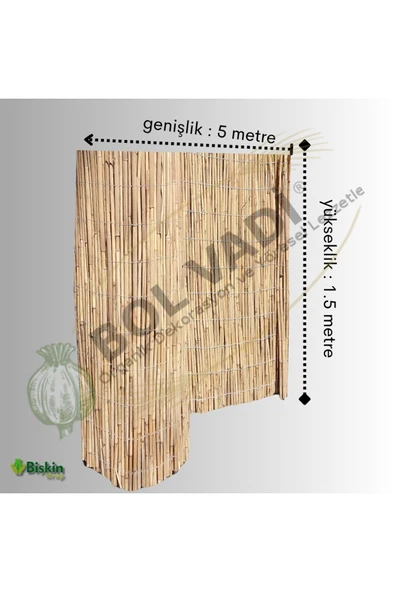 BİŞKİN 1.5m X 5m Afyonkarahisardan Misina Ipli Doğal Bambu Kamış Çit,bahçe Çiti,hasır Çit, Gölgelik ürün görseli 1