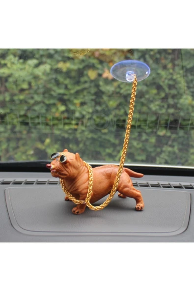 ASTRALED Araba Içi Torpido Üstü Simülasyon Pitbull Köpek Dekorasyon Kahverengi - Resim 3