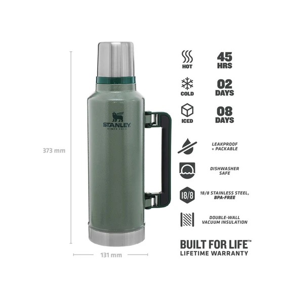 Stanley Klasik Vakumlu Paslanmaz Çelik Termos 1.9 L Yeşil - Resim 5