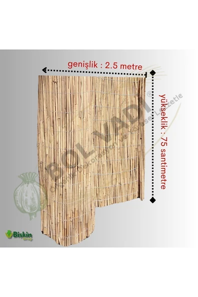 BİŞKİN 75cm X 250cm Afyonkarahisardan Misina Ipli Doğal Bambu Kamış Çit,bahçe Çiti,hasır Çit, Gölgelik - Resim 3
