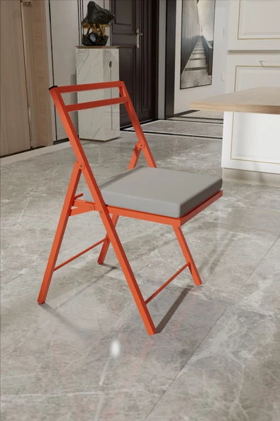 Retodesign 1 Adet Katlanır Kırmızı Metal Sandalye Minderli Bistro Sandalye 2024k - Resim 5