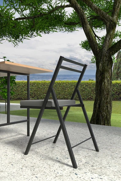 Retodesign 1 Adet Katlanır Metal Sandalye Minderli Bistro Sandalye 2024s - Resim 7