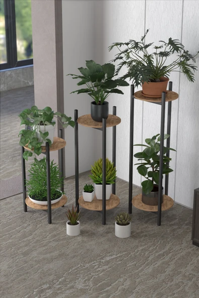 Retodesign 3 Lü Metal Yuvarlak Siyah Çiçeklik Seti . Saksılık . 1491 - Resim 4