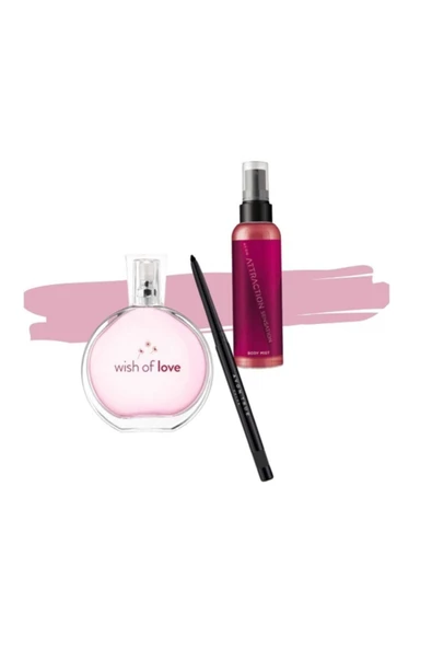 Wish Of Love + Attraction Sensation Vücut Spreyi + Glimmerstick Suya Dayanıklı Göz Kalemi ürün görseli 1