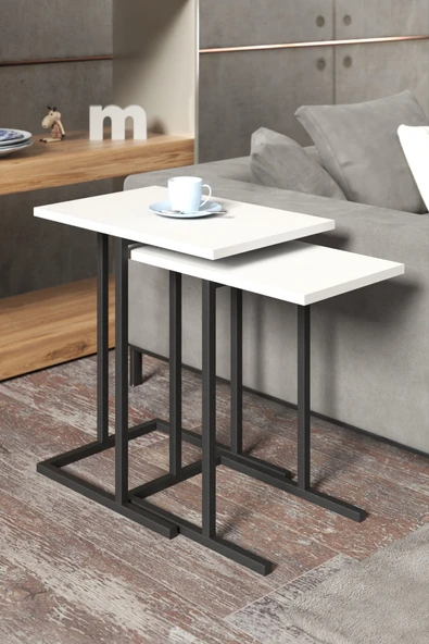 Retodesign 2 Li Beyaz Zigon Sehpa. Yan Sehpa 3100b ürün görseli