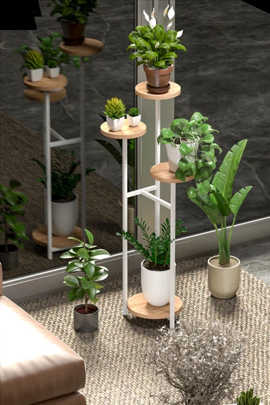 Retodesign 4 Yuvarlak Raflı  Beyaz Çiçeklik Saksılık  1481 - Resim 3