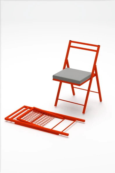 Retodesign 1 Adet Katlanır Kırmızı Metal Sandalye Minderli Bistro Sandalye 2024k ürün görseli