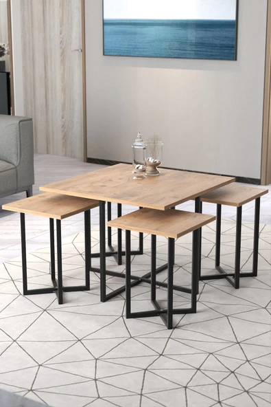 Retodesign Açelya Kare Orta Sehpa Ve 4 Zigon Sehpalı Takım 5005 - Resim 4