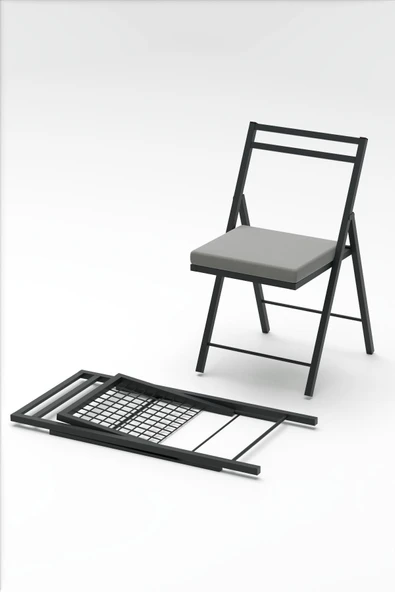 Retodesign 2 Adet Katlanır Siyah Metal Sandalye Minderli Bistro Sandalye 20242s - Resim 4