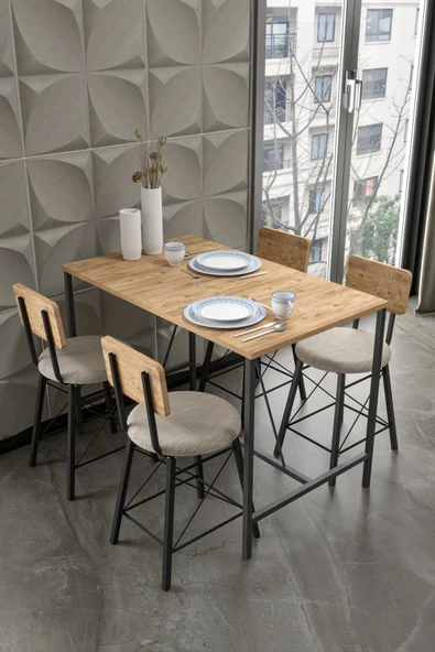 Retodesign 4 İMAJ SANDALYELİ ÇAM YEMEK MASASI 120/60 4621 ürün görseli