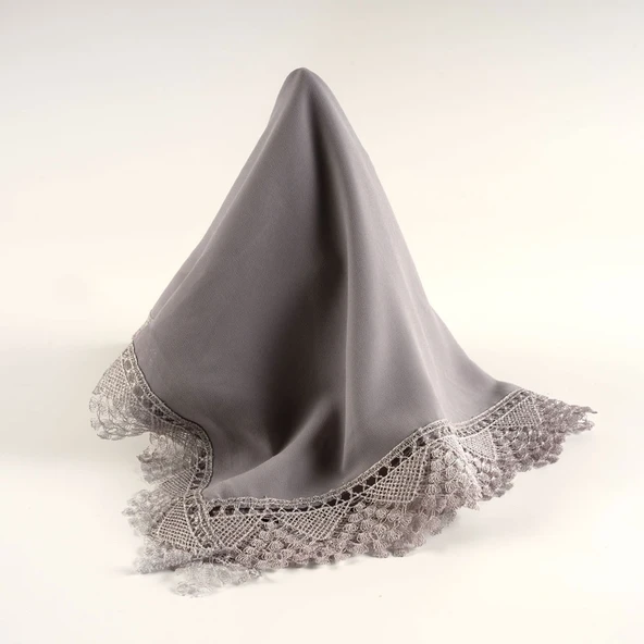 İğne Oyalı Şal (Namaz Örtüsü, 144x68 cm. Gri) - Resim 2