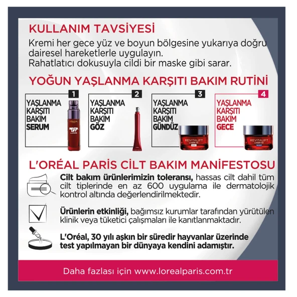 L'Oréal Paris Revitalift Lazer X3 Yoğun Yaşlanma Karşıtı Gece Bakım Kremi - Resim 3