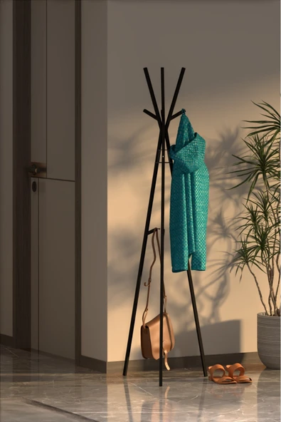 Retodesign Zambak Askı ,3 Ayaklı Askı , Portmanto Askılık Siyah 2046S - Resim 4