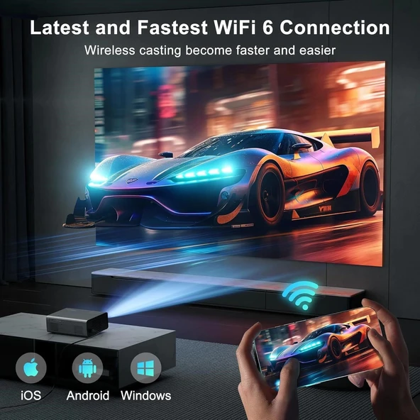 Agreago WiFi 6 ve Bluetooth 5.2, 400 ANSI Yerel 1080P 4K Destekli Projektör - Siyah - Resim 3