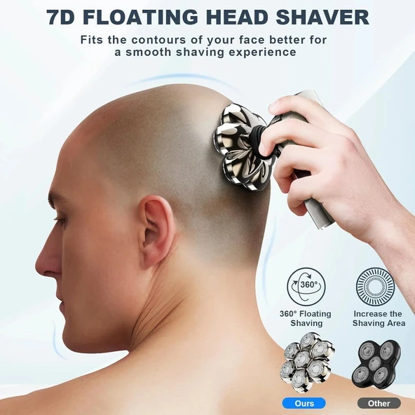 Hexus 7D Çıkarılabilir Baş Tıraş Makinesi Kuru/Islak - Erkekler İçin - Gold - Resim 3