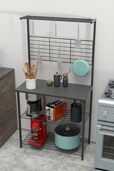 Retodesign Siyah Mutfak Bangosu .mutfak Masası. Mutfak Rafı .kahve Köşesi Masası 1851 - Resim 3