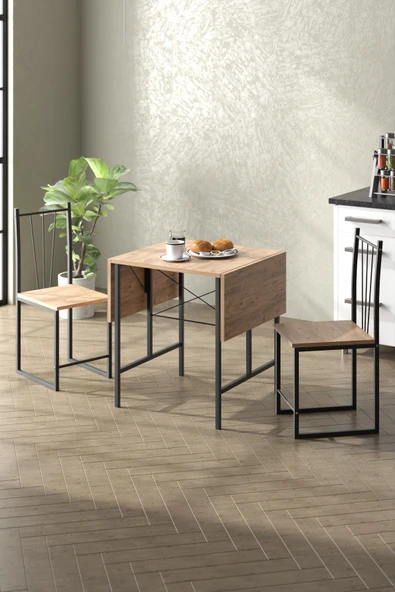 Retodesign RETODESİGN YILDIZ KATLANIR MUTFAK MASASI 2 SANDALYELİ TAKIM 1626 - Resim 3