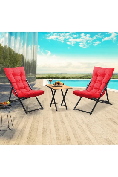 Retodesign RETODESİGN 2 Lİ SEHPALI METAL KIRMIZI ŞEZLONG TAKIMI ürün görseli