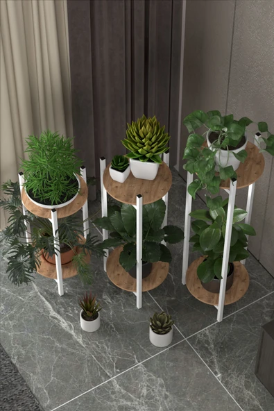 Retodesign 3 Lü Metal Yuvarlak Beyaz Çiçeklik Seti . Saksılık . 1490 - Resim 5