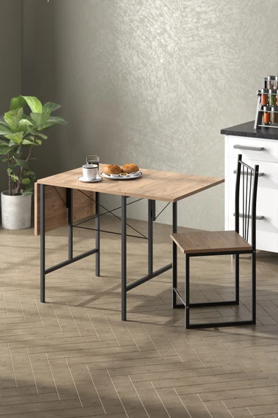 Retodesign RETODESİGN YILDIZ KATLANIR MUTFAK MASASI 2 SANDALYELİ TAKIM 1626 - Resim 2