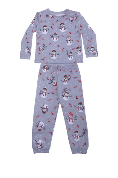 Unisex Yılbaşı Temalı Cute Kardan Adam Desenli Çocuk Pijama Takımı - Resim 8