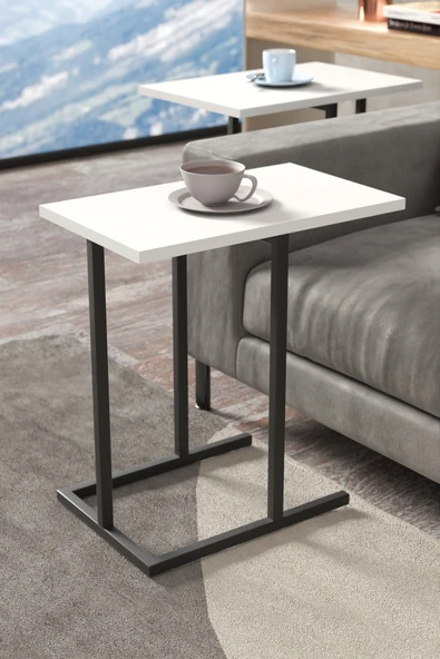 Retodesign 2 Li Beyaz Zigon Sehpa. Yan Sehpa 3100b - Resim 6