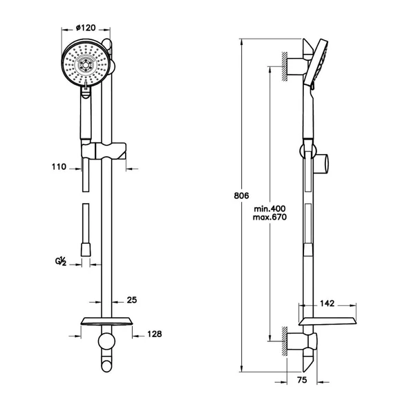 Master Slot A45691 3F Sürgülü El Duşu Takımı, Krom - Resim 3