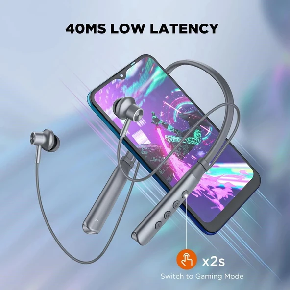 HTC Boyun Bantlı Bluetooth Kulaklık, Manyetik Stereo Kulaklık - Siyah - Resim 2