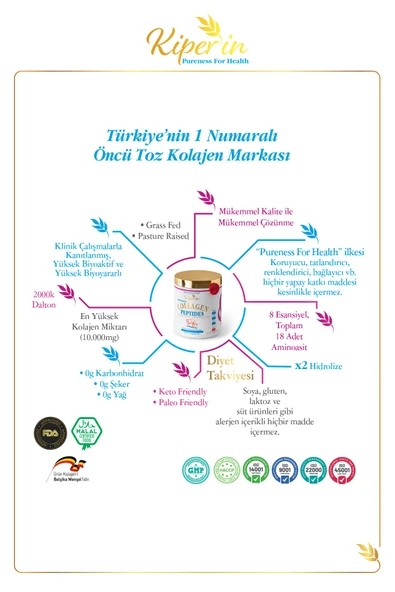 Kiperin Collagen Toz Kolajen Peptitleri İçeren Diyet Takviyesi 500 gr - Resim 3