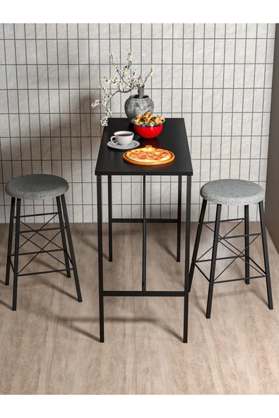 Retodesign SİYAH YUVARLAK TABURELİ BAR TAKIMI 3655 - Resim 4