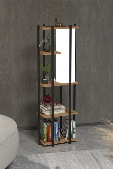 Retodesign RETOHOME 5 RAFLI LAMBADERLİ KİTAP RAFI.,KİTAPLIKLI LAMBADER ATLANTİK ÇAM - Resim 2