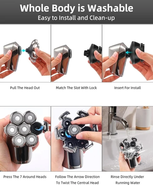 Harmonlife 7D Çıkarılabilir Elektrikli Saç Tıraş Makineleri - Kel Erkekler İçin - Resim 4