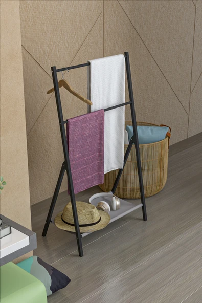 Retodesign RETODESİGN A KATLANIR SİYAH  HAVLU ASKISI, HAVLU  RAFI 1840 - Resim 3