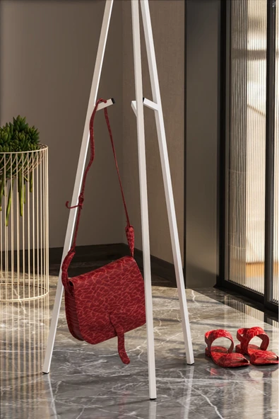 Retodesign Beyaz Zambak Portmanto Askılık , Ayaklı Elbise Askısı - Resim 2