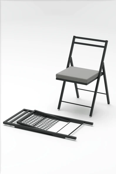 Retodesign RETODESİGN  YILDIZ KATLANIR MASA VE 4 ADET KATLANIR SİYAH METAL  MİNDERLİ SANDALYELİ TAKIM  2024T - Resim 5