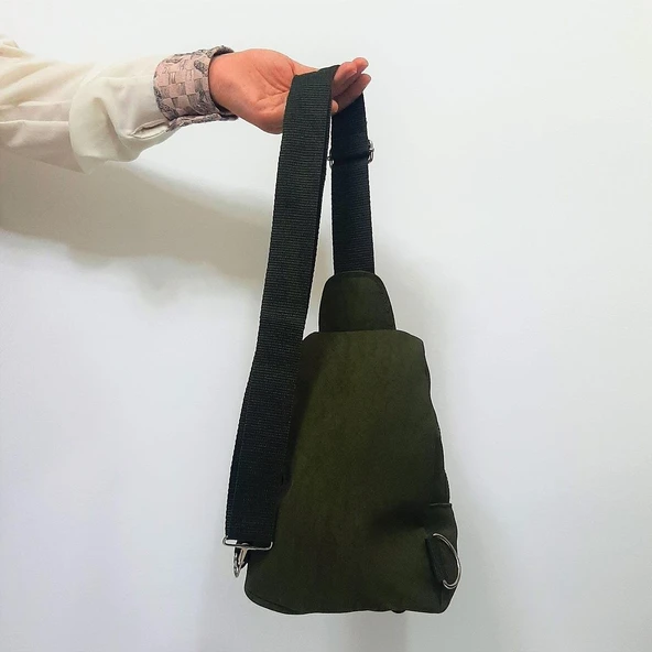 Fiyra bb1 Haki Renk Krinkıl Kumaş Beş Bölmeli  Body Bag Bayan Çanta - Resim 3