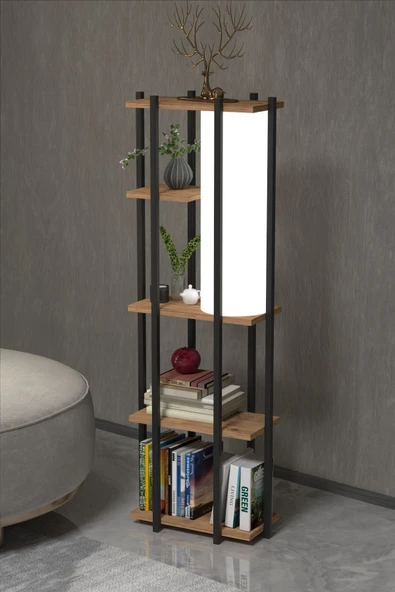 Retodesign RETOHOME 5 RAFLI LAMBADERLİ KİTAP RAFI.,KİTAPLIKLI LAMBADER ATLANTİK ÇAM ürün görseli