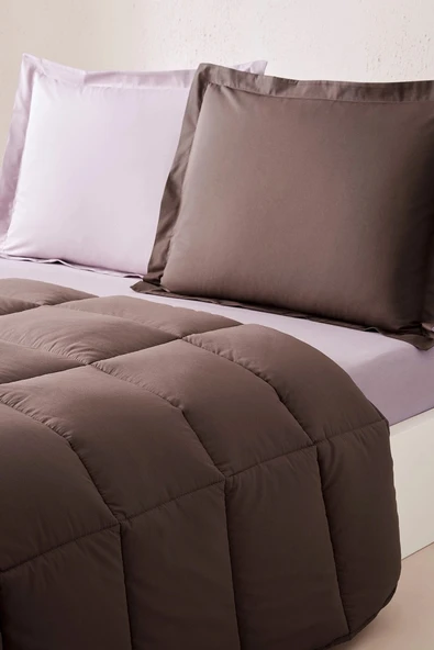 Özdilek %100 Pamuk (Çarşafı Lastikli) Çift Kişilik Yatak Seti-Colourist Vizon Mürdüm - Resim 3