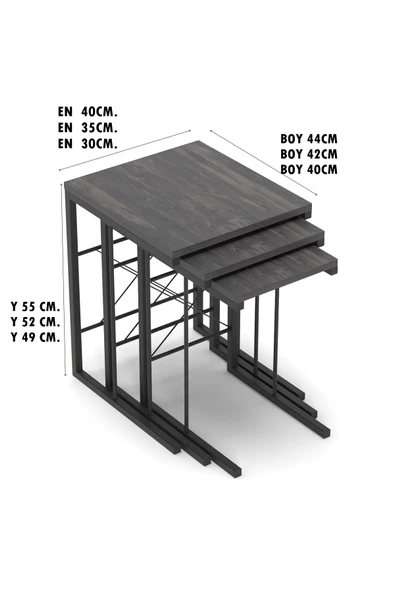 Retodesign 3 Lü Tuvalu Zigon Sehpa 3003 - Resim 2