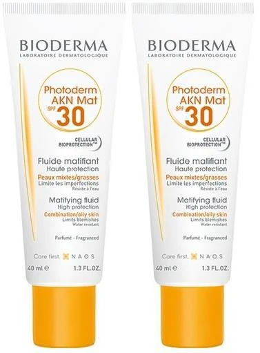 Bioderma Photoderm Akn Mat 30 Faktör Karma-Yağlı Ciltler İçin Renksiz Yüz Güneş Koruyucu Krem 2x40 ml ürün görseli