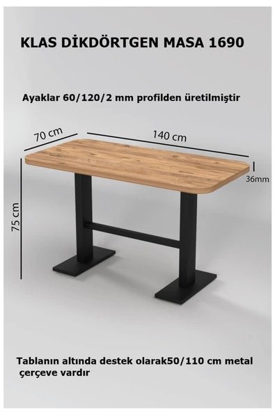 Retodesign KLAS 70/140 YEMEK MASASI, MUTFAK MASASI , KAFE MASASI 1690 ürün görseli