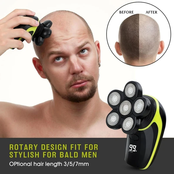 Telfun 6D Kel Erkekler İçin Baş Tıraş Makinesi, 5'i 1 Arada - Resim 4