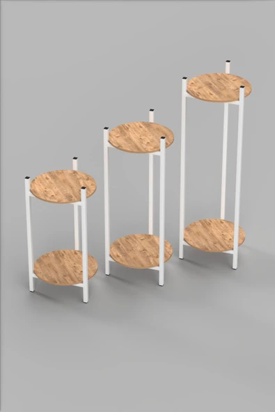 Retodesign 3 Lü Metal Yuvarlak Beyaz Çiçeklik Seti . Saksılık . 1490 - Resim 3