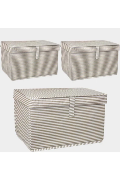 3 Adet - Kapaklı Çok Amaçlı Kumaş Düzenleyici Mini Boy Hurç & Kutu (40x30x26cm) ürün görseli